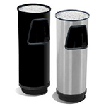Bote de basura cilíndrico de acero inoxidable con cenicero superior integrado