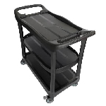 Carrito de servicio utilitario de tres niveles color negro con ruedas giratorias para restaurantes y hoteles