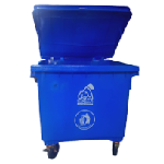 Contenedor industrial de 1,100 litros con cuatro ruedas giratorias y tapa de gran volumen